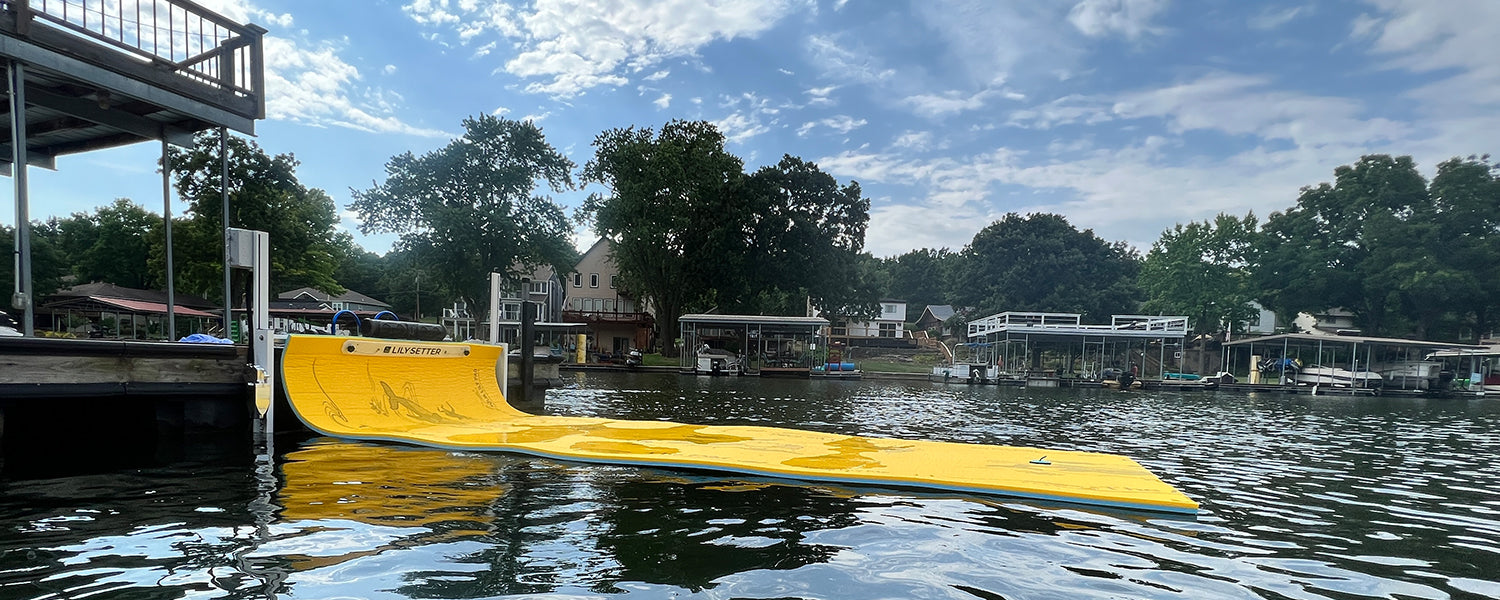 A Lily Setter, which is a Lily Pad Holder for Boats or Docks, is pictured here in the deployed mode to show how the entire Dock Setter System takes the hassle out of Rolling a lily pad, strapping a lily pad and works with the best Lily Pads on the Market. What is the best lily pad on the Market.